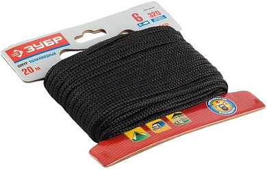 Шнур полиамидный, плетеный, повышенной нагрузки, без сердечника, черный, d6, 20м (50321-06-020) ЗУБР