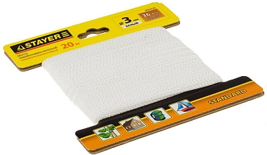 Шнур STAYER "STANDARD" хозяйственно-бытовой, полипропиленовый, вязанный, без сердечника, белый, d 3,