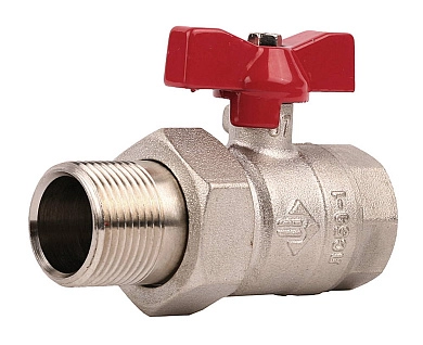 Кран ЗУБР шаровой 3/4" полнопроходной с накидной гайкой "мама-папа", бабочка, никелированная латунь