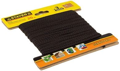 Шнур STAYER "STANDARD" хозяйственно-бытовой, полипропиленовый, вязанный, без сердечника, черный, d 3