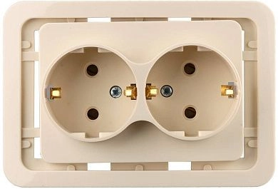 Розетка "ГАММА" двойная, с заземлением, цвет бежевый, 16А/~250В (SV-54107-B) СВЕТОЗАР