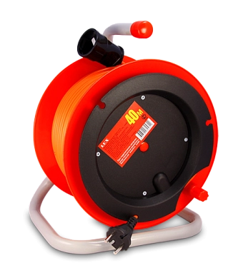 Удлинитель на катушке 30м (ПВС 2х0.75мм2, 10А, IP44, 1 р. (выносная) б/з, 220В, пласт.кат) LUXAR