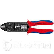 Пресс-клещи для резки и зачистки кабеля, 3 гнезда, 230мм, чёрные, 2-комп. рукоятки (9721215) KNIPEX