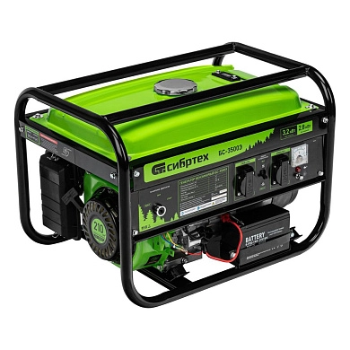 Генератор бензиновый БС-3500Э, 3,2 кВт, 230В, 15 л, электростартер Сибртех