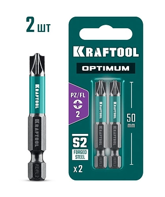 Бита PZ/FL2 L=50 мм, 1/4", 2 шт. "OPTIMUM" (261241-2-50-2) KRAFTOOL