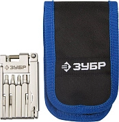 Набор ЗУБР "ЭКСПЕРТ для обслуживания велосипеда: складной мультитул 11-в-1,комплект для ремонта шин,