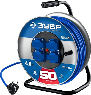 Удлинитель силовой на стальной катушке ПВС-325, ПВС, 3х2.5мм2, 50 м, 4000 Вт, IP44 (55102-50) ЗУБР