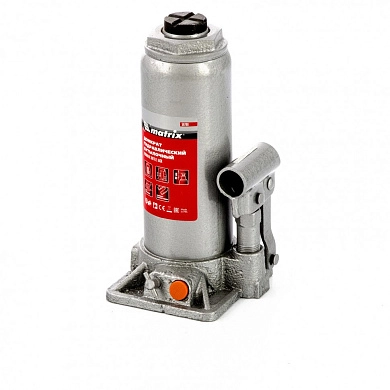 Домкрат гидравлический бутылочный, 8т, h подъема 230–457мм (50766) MATRIX