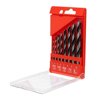 Набор сверл по дереву,3-4-5-6-7-8-9-10 мм, 8шт., цилиндр. хвостовик, пластиковый кейс (70282) MATRIX