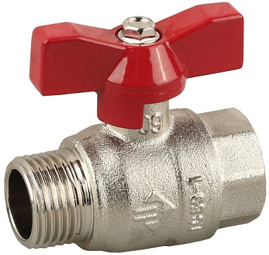 Кран шаровой 1/2" полнопроходной "мама-папа", бабочка, никелированная латунь (51354-N-1/2) ЗУБР