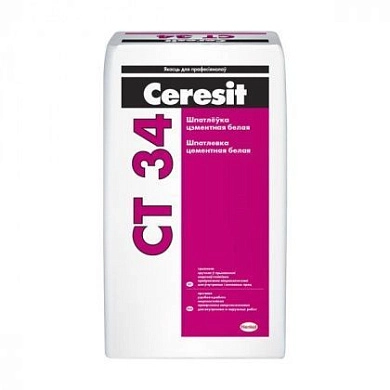 Шпатлевка цементная CT 34 CERESIT (нар./внутр., белая) 25 кг