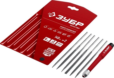 Набор надфилей 140мм, насечка №2, быстрозажимная пласт. ручка, 6пр., чехол (16053-H6) ЗУБР
