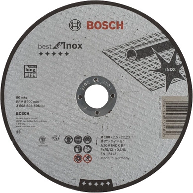 Круг отрезной 180х2.5х22.23 мм для нерж. стали Best for INOX (2 608 603 506) BOSCH