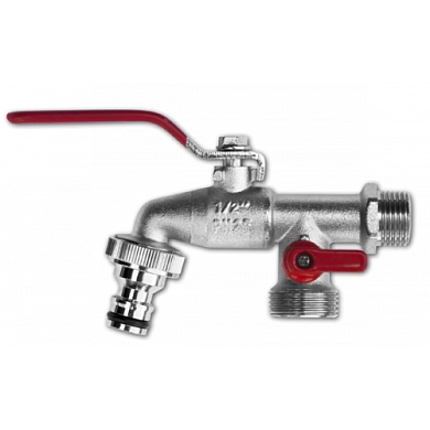 Кран шаровый с входной наружн.резьб.3/4" и выход.на 2 подключ.1" с адаптером,латунь (GKK0534) BRADAS