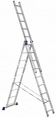 Лестница алюм. трехсекционная с рем. безопасности H3 (9 ступ. 252/588см 11,9кг) АЛЮМЕТ