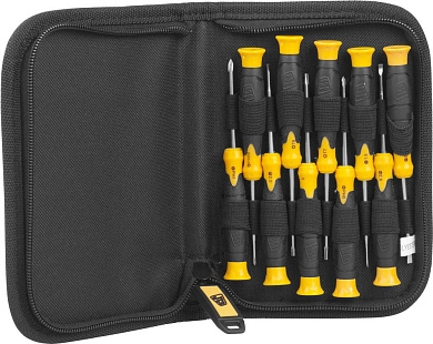 Набор : Отвертки для точных работ, двухкомп. рукоятки, CrV cталь, 11 предм, чехол (JSD026) JCB