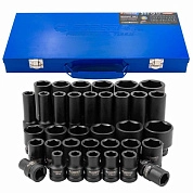 Набор головок ударн. 1/2" коротк. 8-32мм, глуб. 10-32мм, 6гр. 35пр., мет. кейс (F-4353-5MPB) Forsage