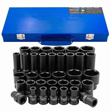 Набор головок ударн. 1/2" коротк. 8-32мм, глуб. 10-32мм, 6гр. 35пр., мет. кейс (F-4353-5MPB) Forsage