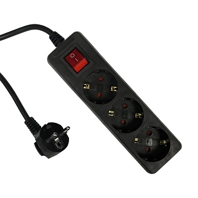 Удлинитель 3 гнезда 5м, 10А/2,3кW с з/к и выкл., ПВС 3х0,75 POWERMAN черный ETP