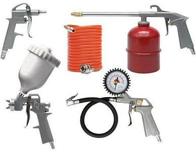 Набор пневм. универс.: краскораспылитель, пистолеты, шланг, 5 пр. (KL-ATK01) KLASSE