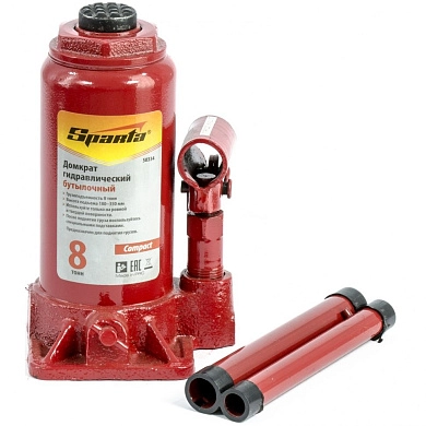 Домкрат гидравлический бутылочный, 8т, h подъема 180-350мм, Compact (50334) SPARTA