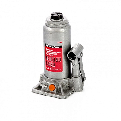 Домкрат гидравлический бутылочный, 5т, h подъема 197–382мм, в пласт. кейсе (50776) MATRIX