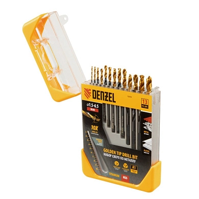 Набор сверл по металлу, 1,5-6,5 мм, HSS-TiN, Golden Tip, 13 шт (72318) DENZEL