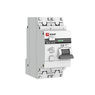 Автомат дифференциальный АД-32 (230/400В 1P+N 32А/100мА (C) 45кА) DA32-32-100-pro EKF PROxi