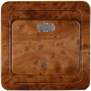 Выключатель СВЕТОЗАР "ГАММА" проходной, с подсветкой, одноклавишный, цвет орех, 10A/~250B