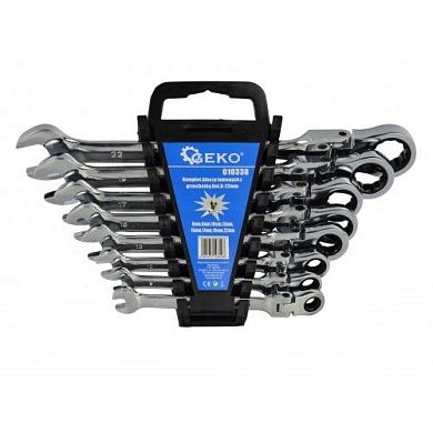 Набор ключей комбинированных шарнирных трещоточных 8-22мм, 8шт. (G10338) GEKO