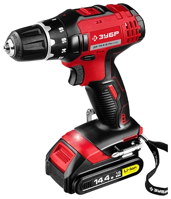 Дрель-шуруповерт аккум. ДА-14.4-2-Ли КНМ2 (14.4 В, 2 акк. х 1.5 А/ч Li-Ion, 45 Нм, чем.) ЗУБР