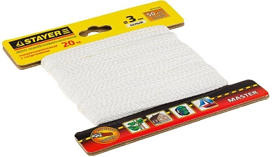 Шнур STAYER "MASTER" хозяйственно-бытовой, полипропиленовый, вязанный, с сердечником, белый, d 3, 20