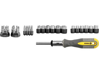 Отвертка реверсивная + биты и головки (набор 29пр.) CrV (60975) VOREL