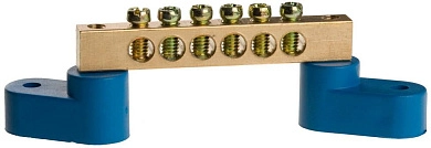 Шина СВЕТОЗАР нулевая на 2-х угловых изоляторах, поворотная,макс. ток 100А, 5,2мм, 6 полюсов