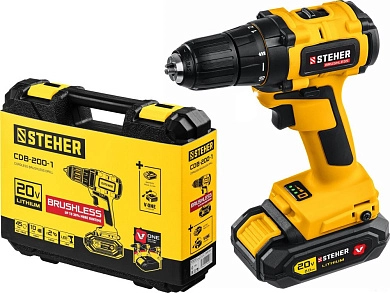 Дрель-шуруповерт аккум. CDB-200-1 (20.0 В, 1 аккум. х 2.0 А/ч, 45 Нм, чем.) STEHER