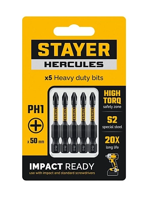 Бита торсионные HERCULES, PH1, 50мм, 5 шт (26231-1-50-5) STAYER