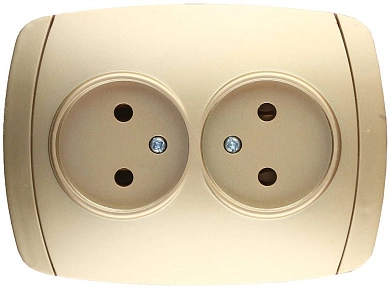 Розетка СВЕТОЗАР "АКЦЕНТ" двойная в сборе, без заземления, цвет золотой металлик, 16А/~250В
