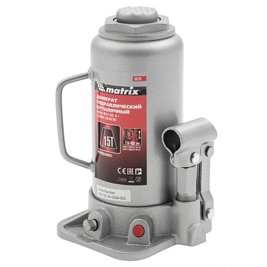 Домкрат гидравлический бутылочный, 15т, h подъема 230–460мм (50729) MATRIX