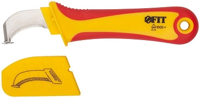 Нож диэлектрический изогн., с пяткой, лезвие 37мм, прорез. ручка (F_10604) FIT