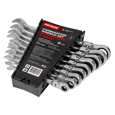 Набор ключей комбинир. 8-19мм, с шарнир. трещоткой, 9пр. (P-51092F) PATRON