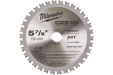Диск пильный 150х20/16х1.65х34T по металлу (48404080) Milwaukee