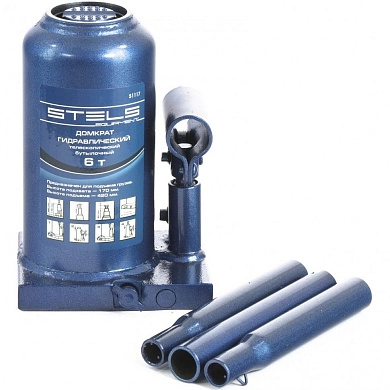 Домкрат гидравлический бутылочный телескопический, 6т, h подъема 170–420мм (51117) STELS