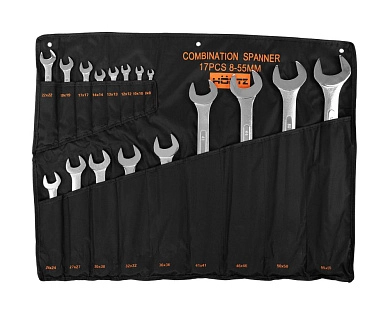 Набор ключей комбинированных 8-55мм, 17пр., хром., на полотне (996894) HORTZ