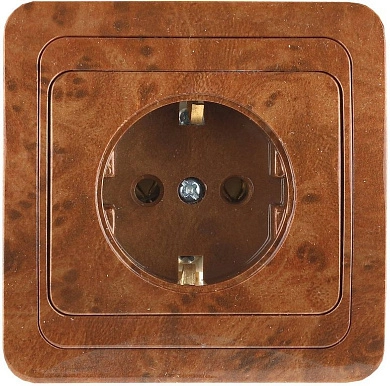 Розетка "ГАММА" с заземлением, одинарная, цвет орех,16А/~250В (SV-54105-N) СВЕТОЗАР