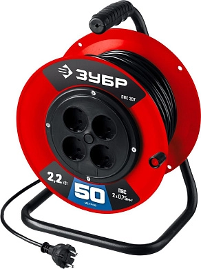 Удлинитель на катушке ПВС-207, ПВС, 2х0.75мм2, 50 м, 2200 Вт (55083-50_z01) ЗУБР