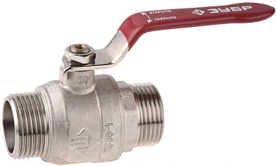 Кран шаровой 1/2" полнопроходной "папа-папа", ручка, никелированная латунь (51352-N-1/2) ЗУБР