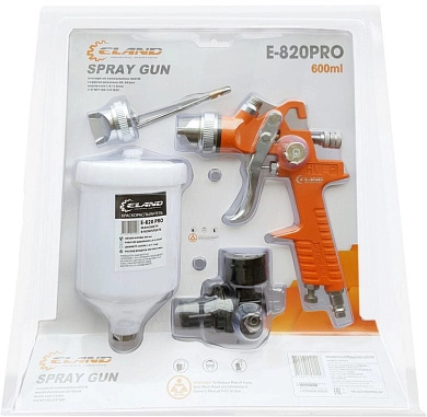 Краскопульт пневмат., c верхним бачком, 1.7 мм, пласт. бачок 600мл "PRO" (E-820PROEL) ELAND