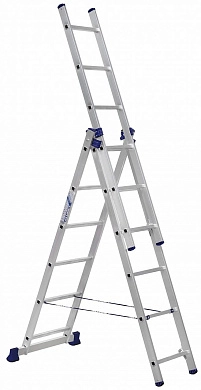 Лестница алюм. трехсекционная с рем. безопасности H3 (6 ступ. 168/336см 7,8кг) АЛЮМЕТ