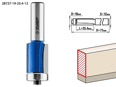 Фреза кром. с нижним подшип., D= 19мм, раб. дл.-25,4мм, хв.-12мм, d-19мм (28727-19-25.4-12) ЗУБР