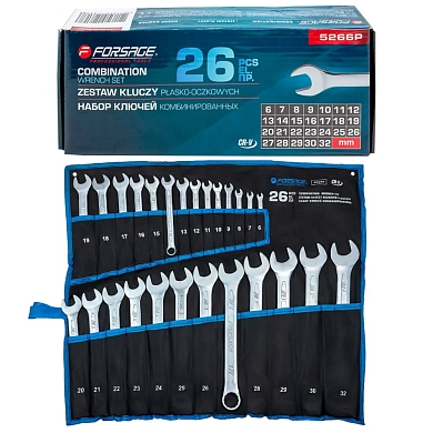 Набор ключей комбинированных 26пр. (6-30, 32мм), на полотне (F-5266P) Forsage